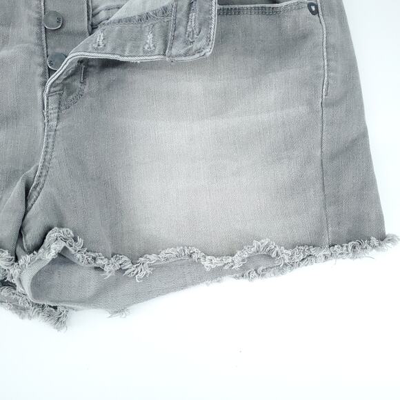 Mossimo 12 High Rise Gray Stonewash Raw Hemline Button Fly Stretchy Short - Picture 3 of 6